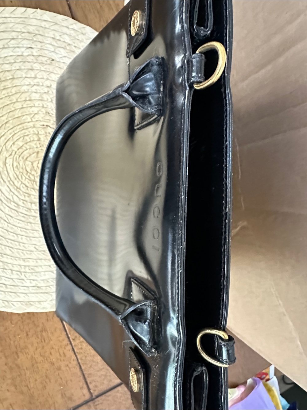 Gucci Black Patent Leather Structured Tote with Gold Hardware - Picture 8 of 10